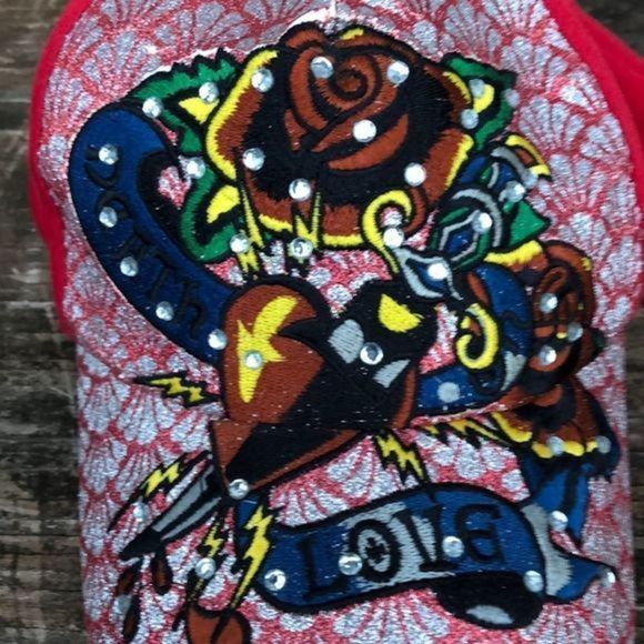 90. Love death bling red hat rose sequin - Picture 4 of 7